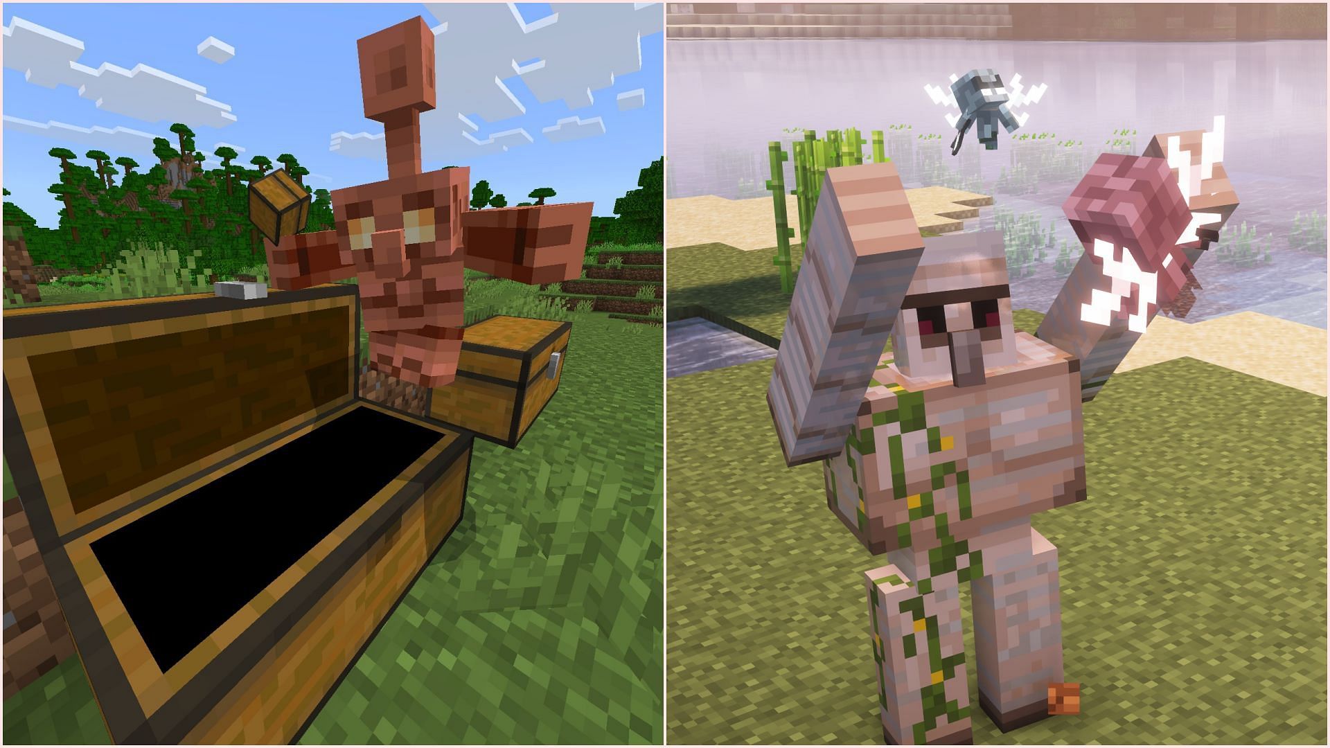 Copper golem helps sort items in chests while iron golem protects players and villagers from monsters (Image via Sportskeeda Gaming || Mojang Studios)